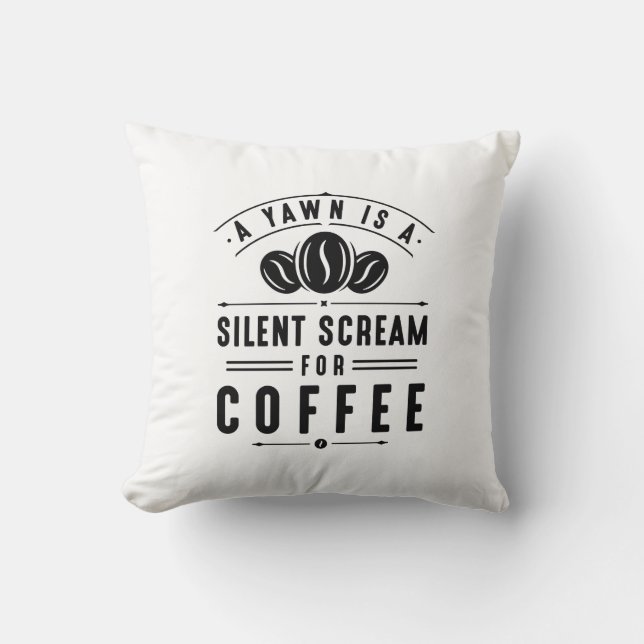 Coffee Yawn Throw Pillow (Front)