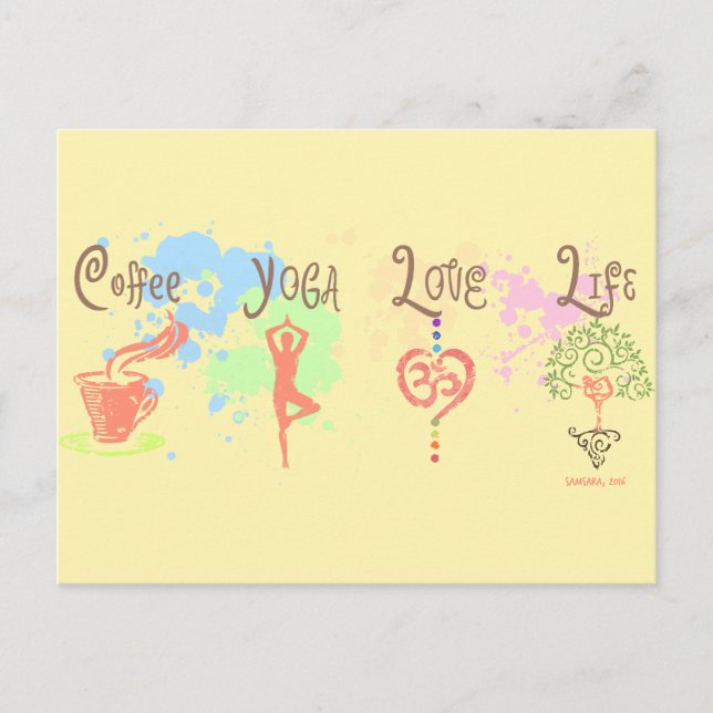 Coffee Yoga Love Life Paint Splatter Postcard (Front)