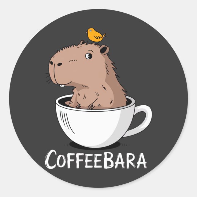Coffeebara Cute Capybara Coffee Cup Funny Pun Classic Round Sticker (Front)