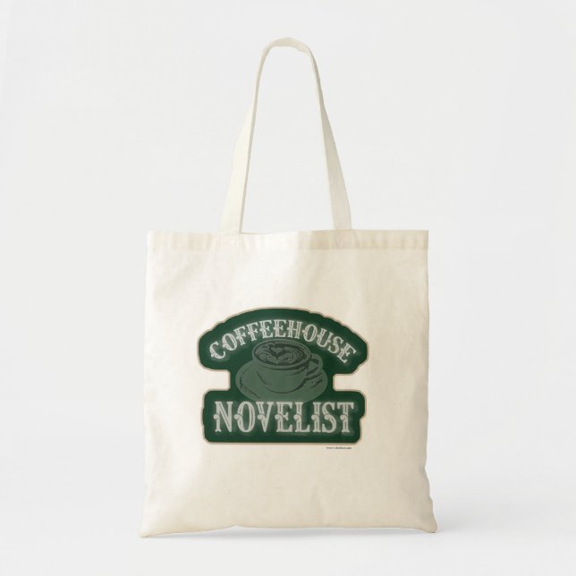 Coffeehouse Novelist Cool Green Author Motto Tote Bag (Front)