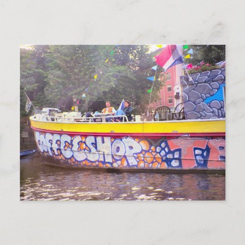 Coffeeshop on an old Dutch barge Amsterdam Postcard