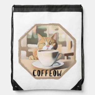 Coffeow Busy Cute Cat Drawstring Bag