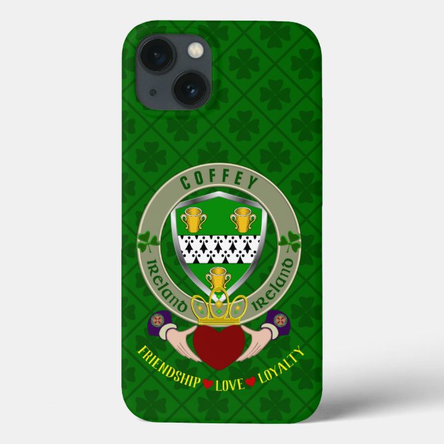 Coffey Irish Shield & Claddagh Personalized       Case-Mate iPhone Case (Back)