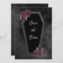 Coffin Black Grey Roses Sparkle Halloween  Save The Date