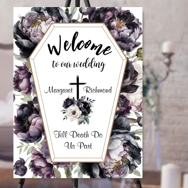 Coffin Black Peonies Gothic Wedding Welcome Foam Board (Creator Uploaded)