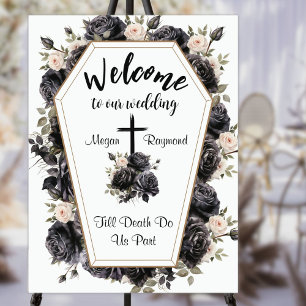 Coffin Black Roses Gothic Wedding Welcome Foam Board