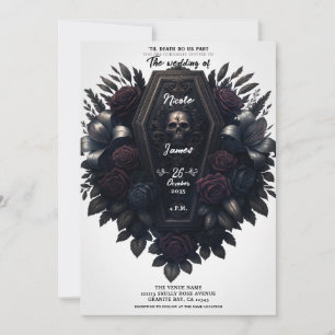 Coffin Bloom Floral Skull White Gothic Wedding Invitation