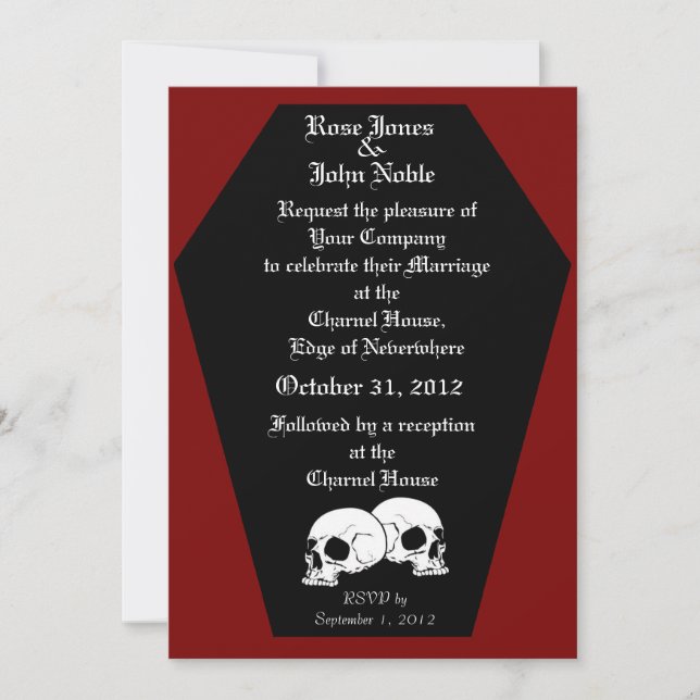 Coffin Ebony (Red) Wedding Invitation (Front)