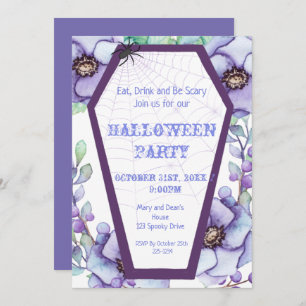 Coffin, Floral Halloween Invitation