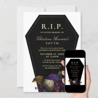 Coffin Party Invitation Editable Template, Here Lies My Youth