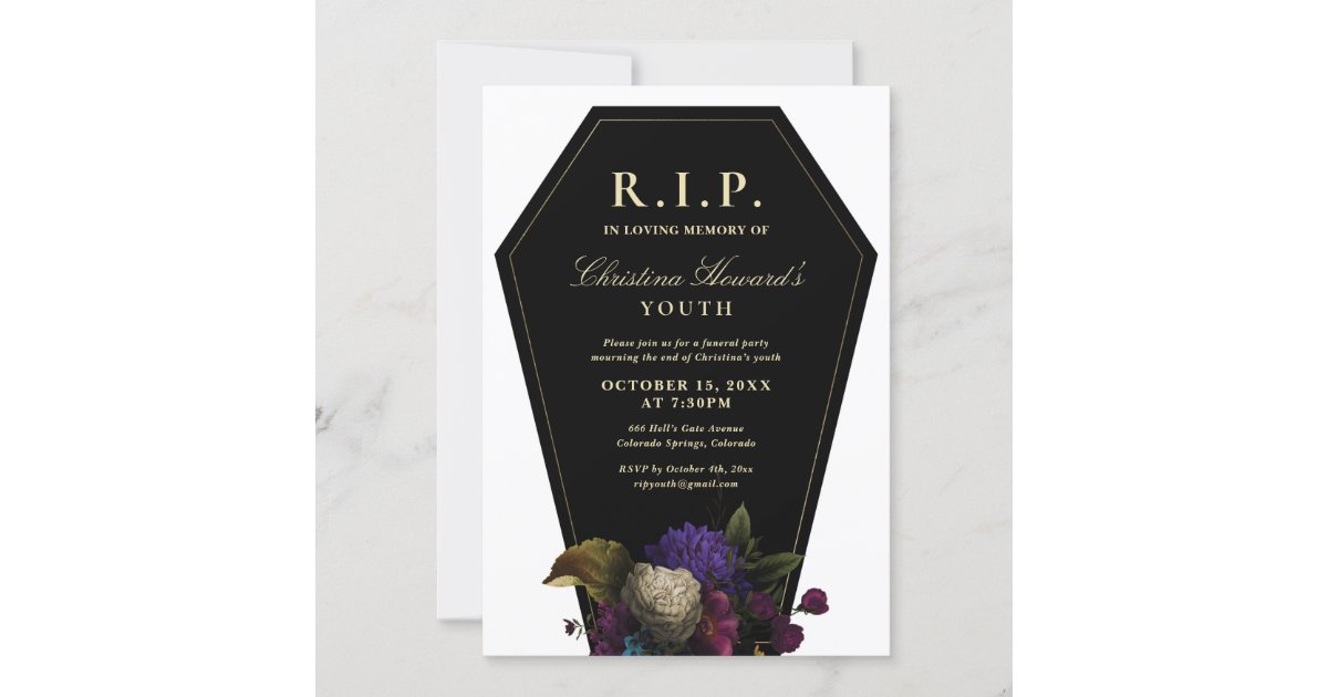 Coffin Party Invitation Editable Template, Here Lies My Youth