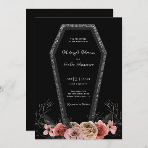 Coffin Roses Gothic Halloween Wedding Invitation
