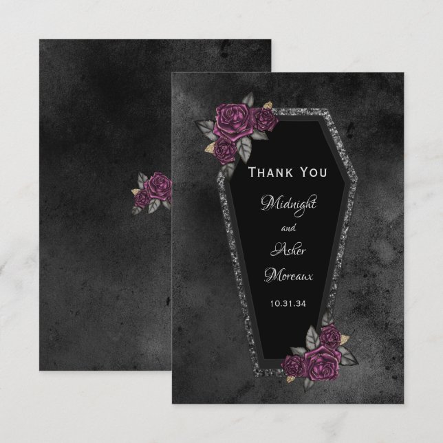Coffin Roses Halloween Wedding  Thank You Card (Front/Back)