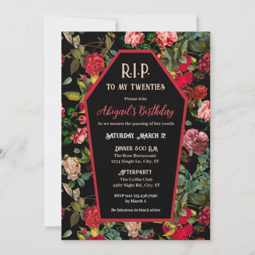 Coffin  Roses RIP Birthday Party Invitation