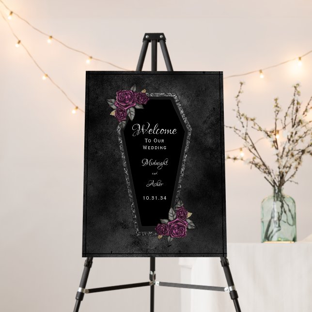 Coffin Roses Sparkle Halloween Welcome Wedding  Foam Board (In Situ (Stand))