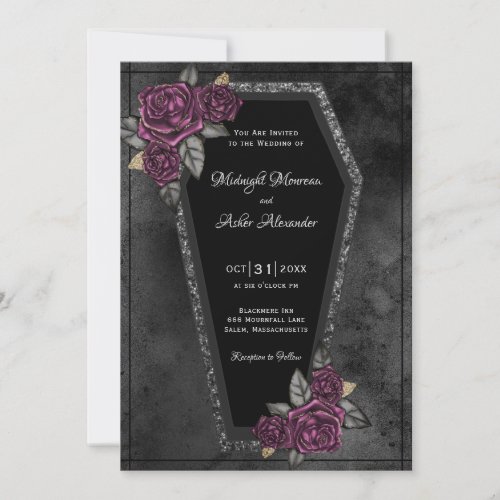 Coffin with Roses Gothic Wedding  Invitation