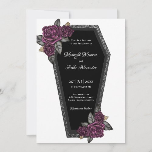 Coffin with Roses Gothic Wedding  Invitation