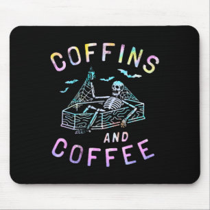 Coffins And Coffee Funny Skeleton Tie Dye Retro Ha Mouse Pad