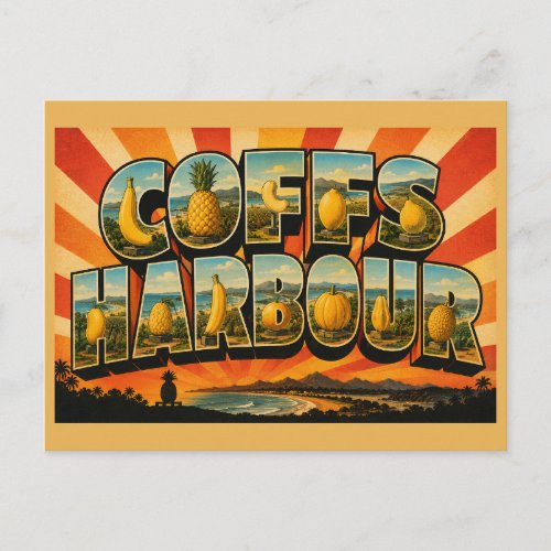 Coffs Harbour NSW Australia Beach Town Vintage Art Postcard