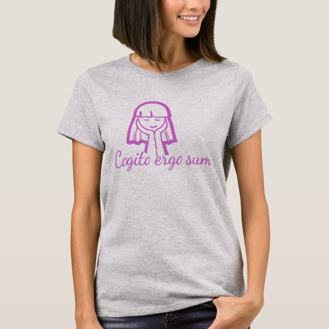 Cogito ergo sum thinking girl pink purple t-shirt (Front)