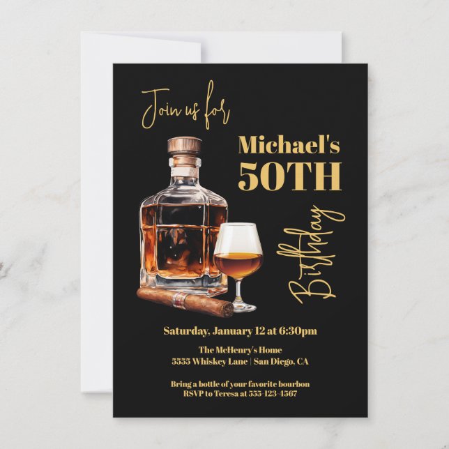 Cognac and Cigar Birthday Invitation (Front)