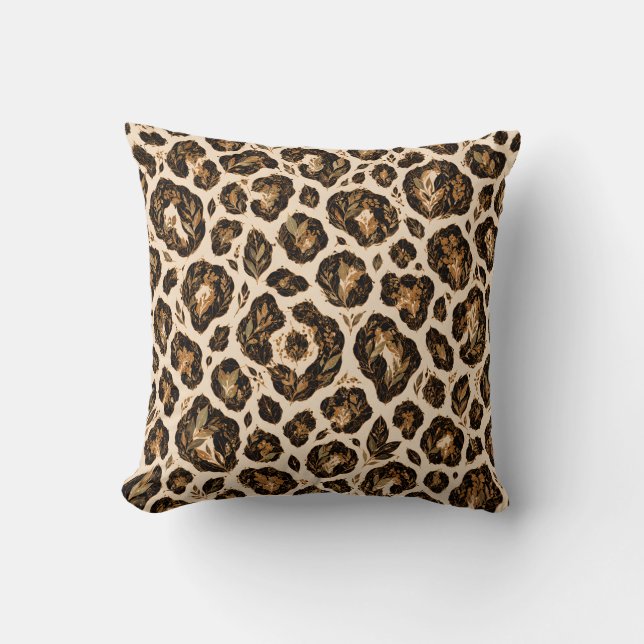 Cognac Botanical Leopard Rosettes Throw Pillow (Front)