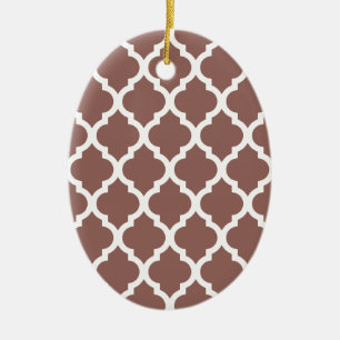 Cognac Leather Brown Moroccan Tile Trellis Ceramic Ornament