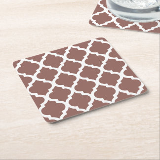 Cognac Leather Brown Moroccan Tile Trellis Square Paper Coaster