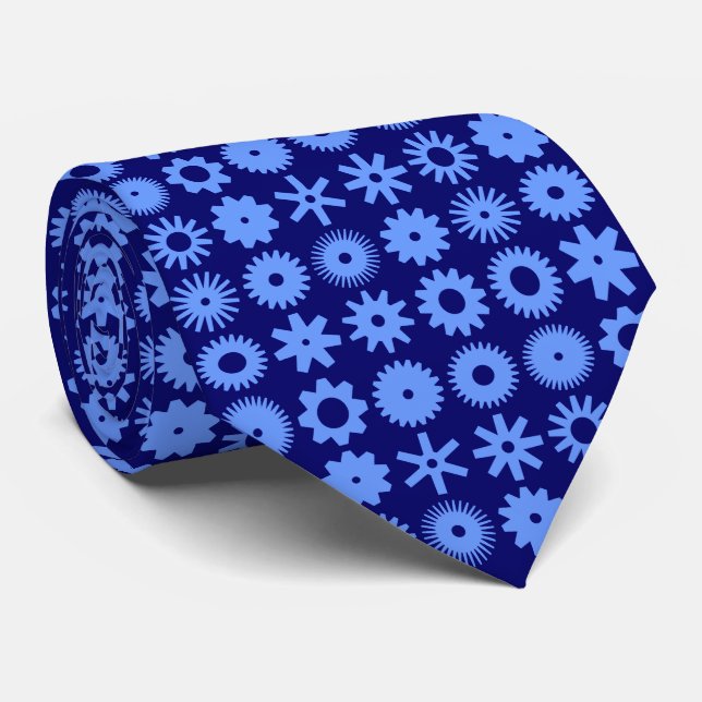 Cogs - Baby Blue on Deep Navy Neck Tie (Rolled)