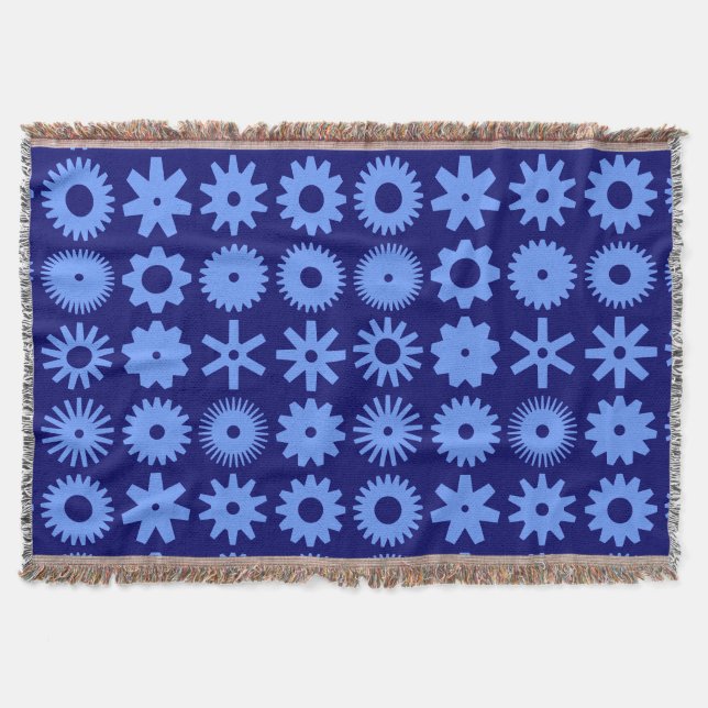Cogs - Baby Blue on Deep Navy Throw Blanket (Front)