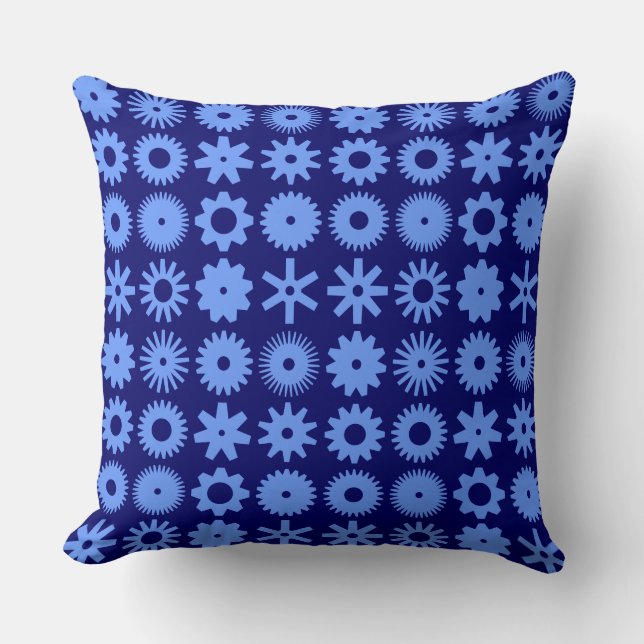 Cogs - Baby Blue on Deep Navy Throw Pillow (Front)