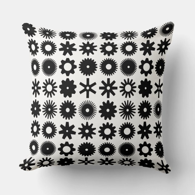 Cogs - Black on White Throw Pillow (Front)