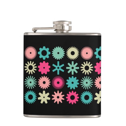 Cogs _ Colors 01 _ on Black Hip Flask