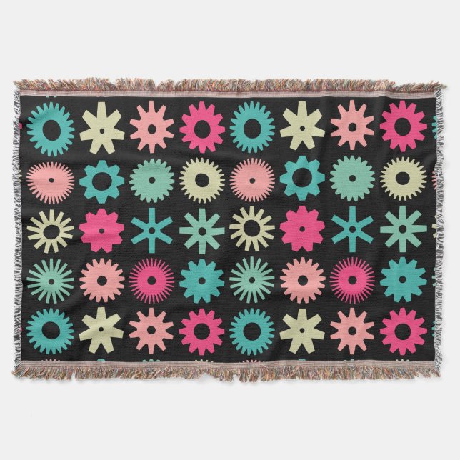 Cogs - Colors 01 - on Black Throw Blanket (Front)