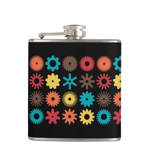Cogs _ Colors 02 _ on Black Hip Flask