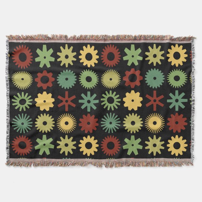 Cogs - Colors 03 - on Black Throw Blanket (Front)