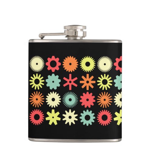 Cogs _ Colors 04 _ on Black Hip Flask