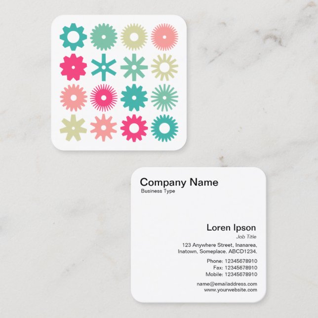 Cogs - Colors on White Square Business Card (Front/Back)