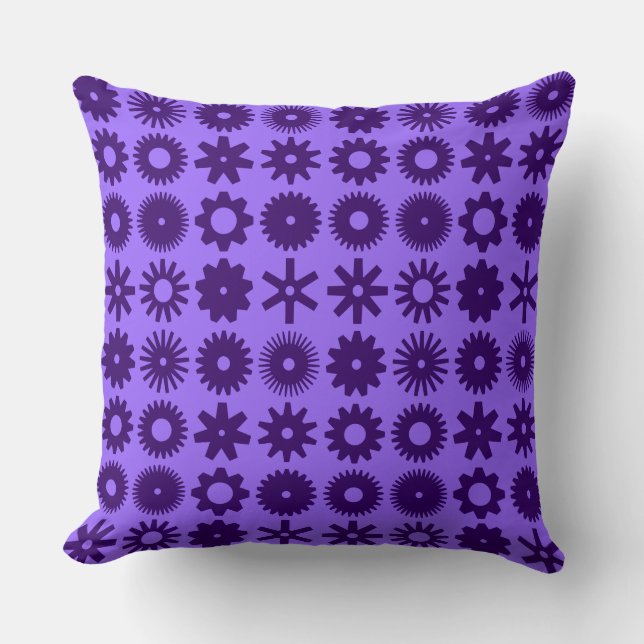 Cogs - Deep Purple on Purple Throw Pillow (Front)