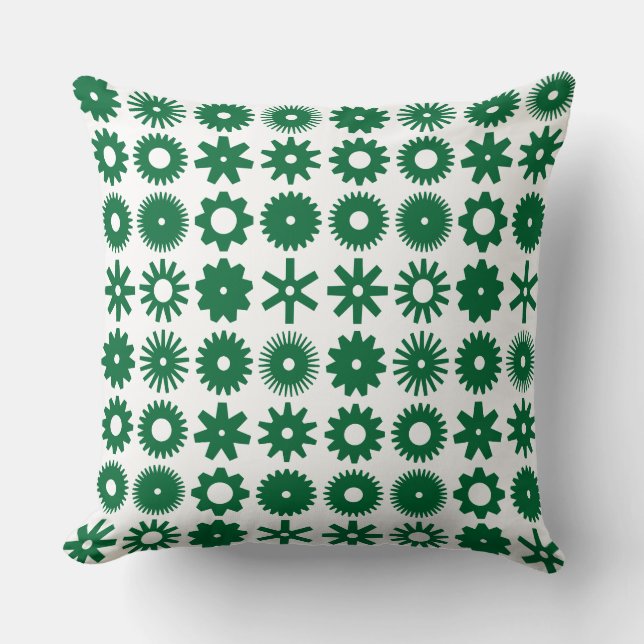 Cogs - Forest Green on White Throw Pillow (Front)