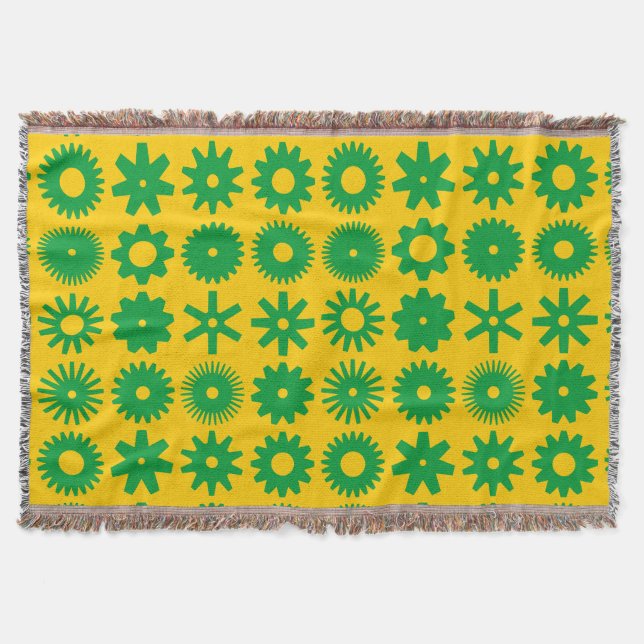 Cogs - Grass Green on Amber Throw Blanket (Front)