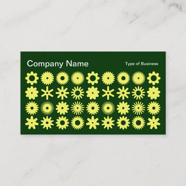 Cogs - Lemon on Dark Forest Green Business Card (Front)