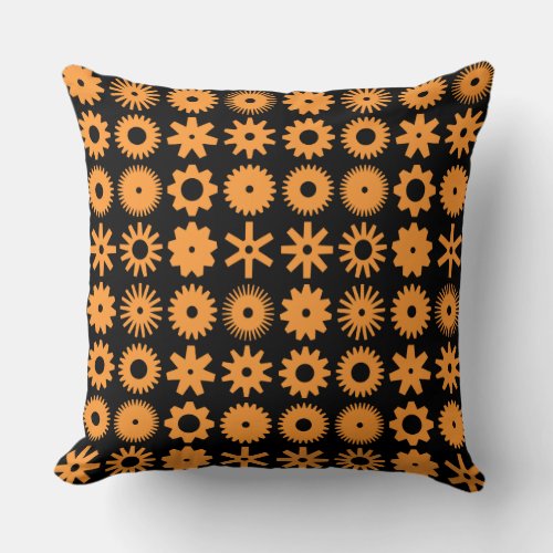 Cogs _ Light Orange on Black Throw Pillow