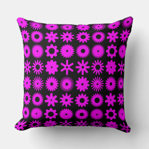 Cogs - Magenta on Black Throw Pillow