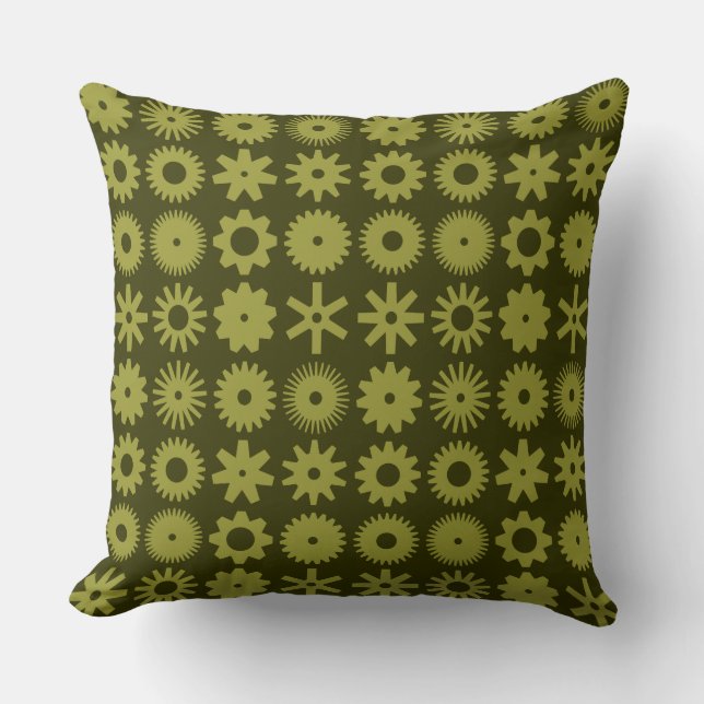 Cogs - Olive on Dark Olive Throw Pillow (Front)