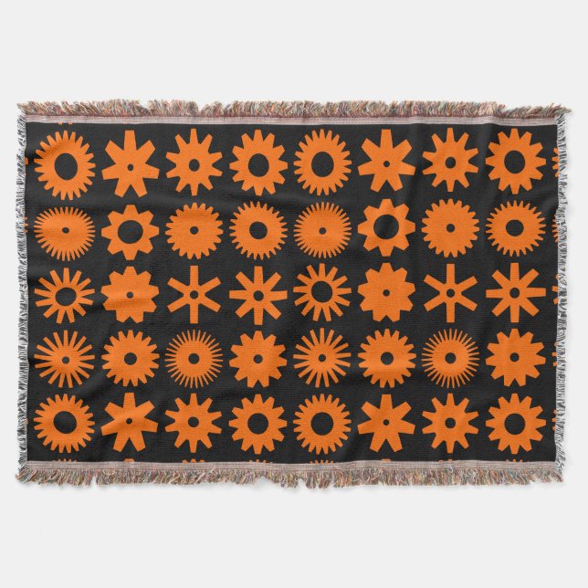 Cogs - Orange on Black Throw Blanket (Front)