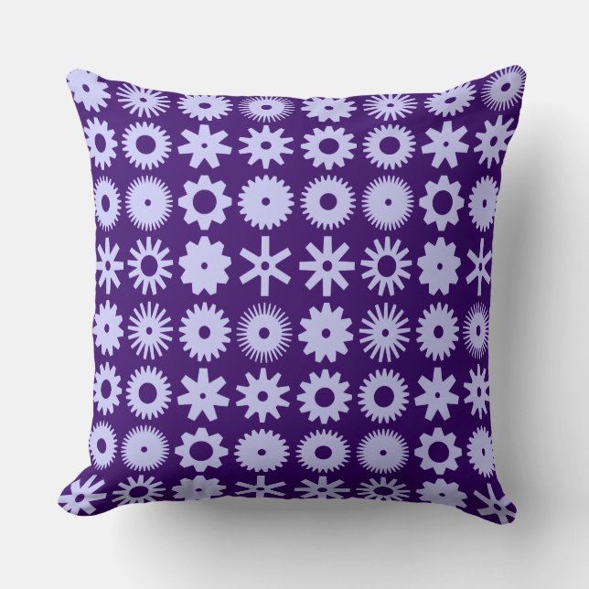 Cogs - Powder Blue on Deep Purple Throw Pillow (Front)