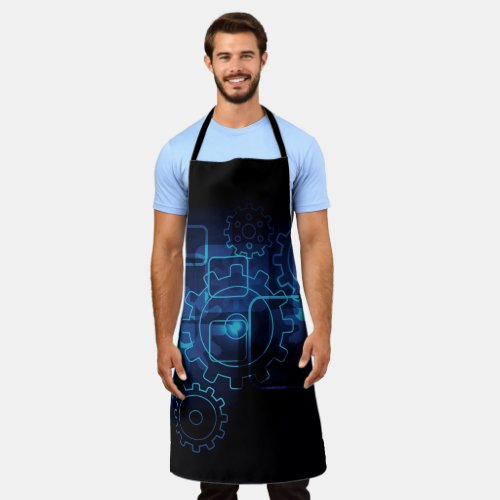 Cogwheels mechanics black blue guys men apron