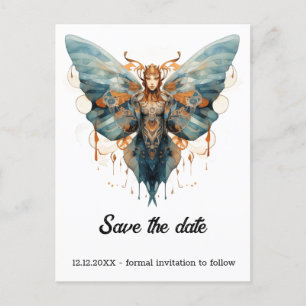 Cogwing Monarch Butterfly Steampunk Wedding Announcement Postcard