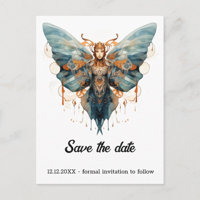 Cogwing Monarch Butterfly Steampunk Wedding  Announcement Postcard (Front)